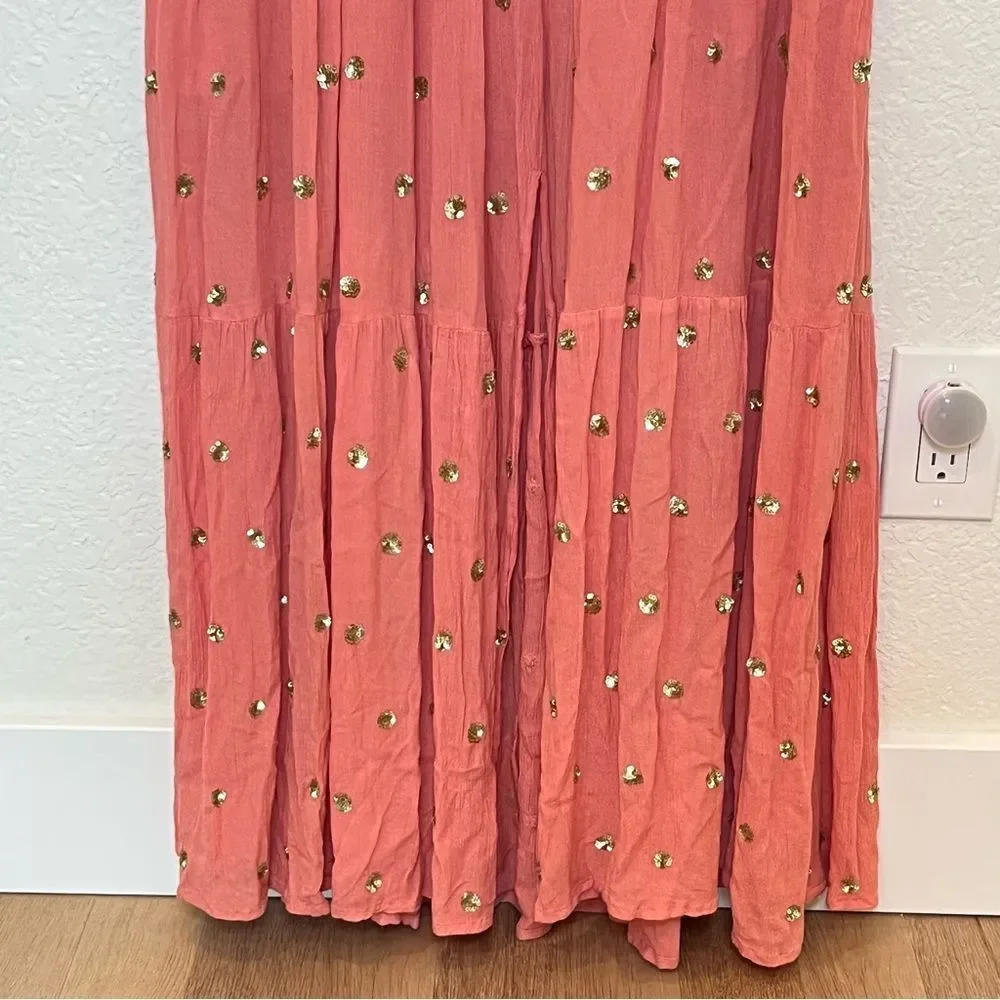 Sundress Neo Long Embellished Tiered Long Sleeve Maxi Dress in Coral size XS/S